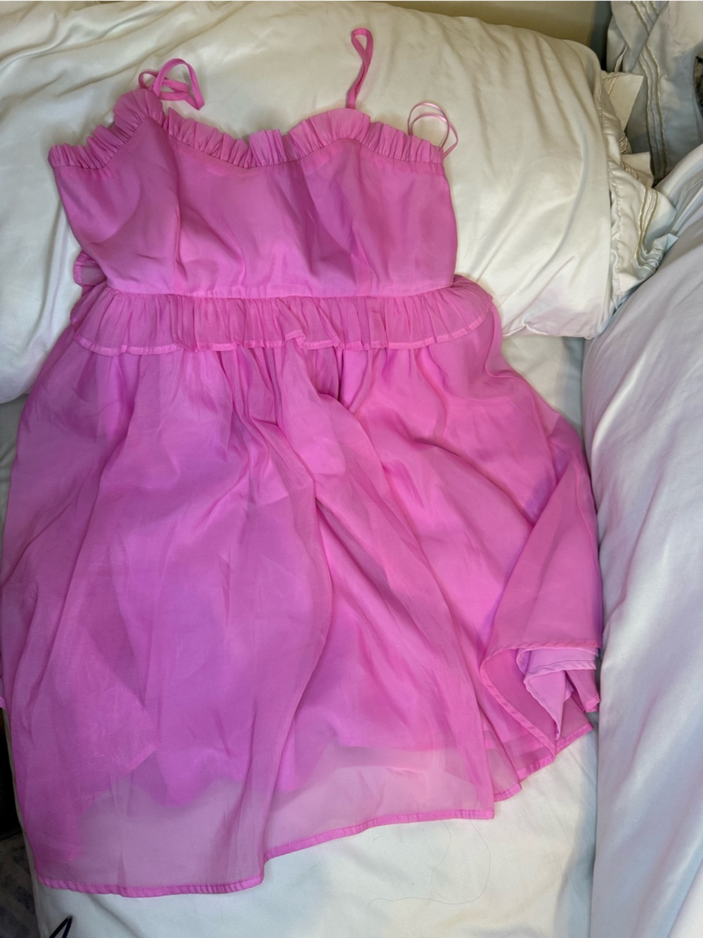 Sheer Pink Strapless Ruffle Hem Dress
